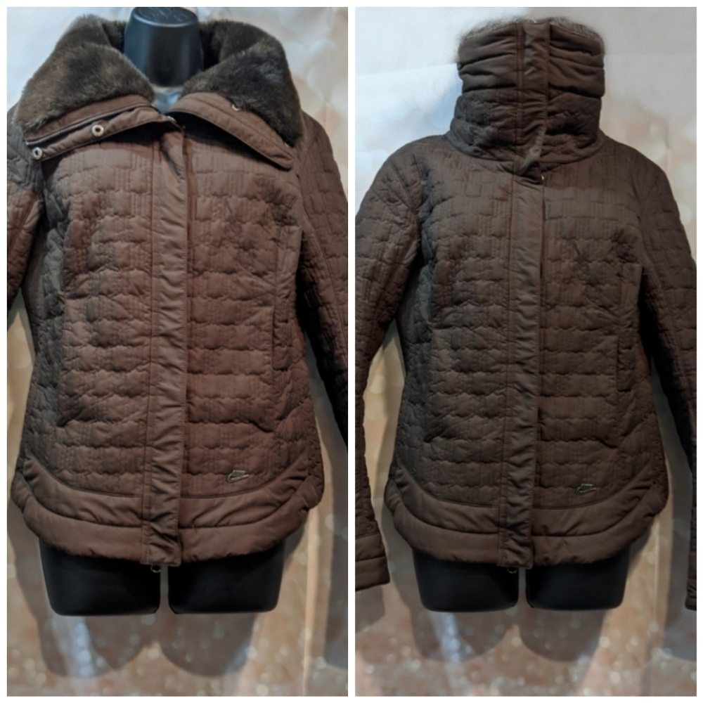 Nike Brown and Pink Quilted Fur Trim Jacket - Picture 2 of 8